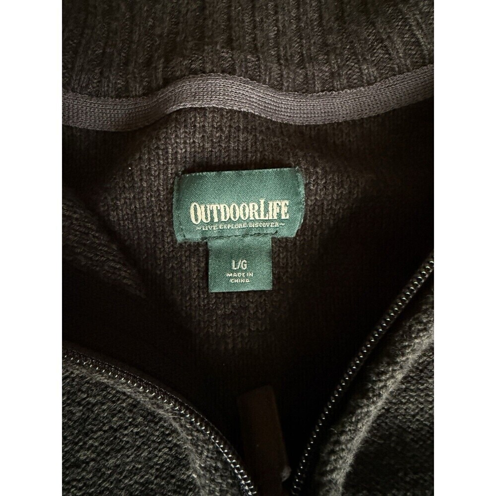 Outdoor Life Men’s Pullover Sweater Dark Gray Quarter Zip Large Granola - Picture 2 of 3